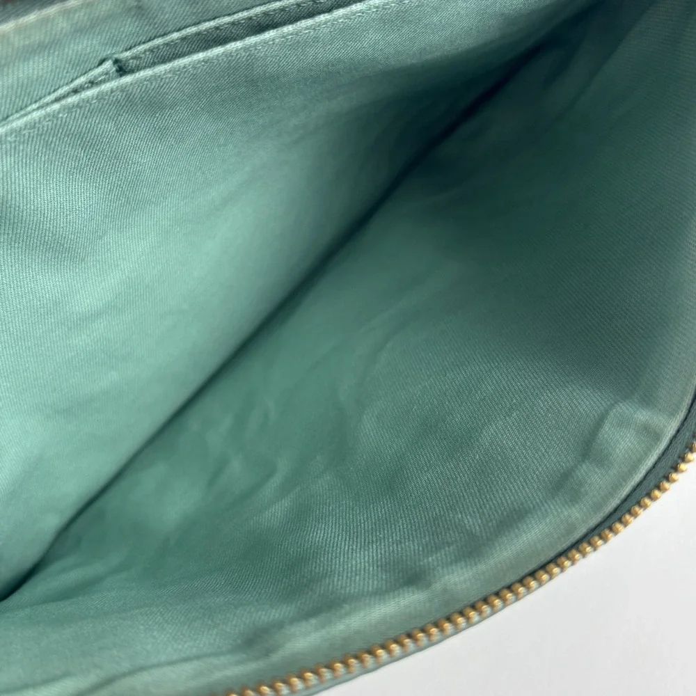 New Fossil Wristlet Clutch Womens Large Sage Green Leather Pouch Zipper Bag